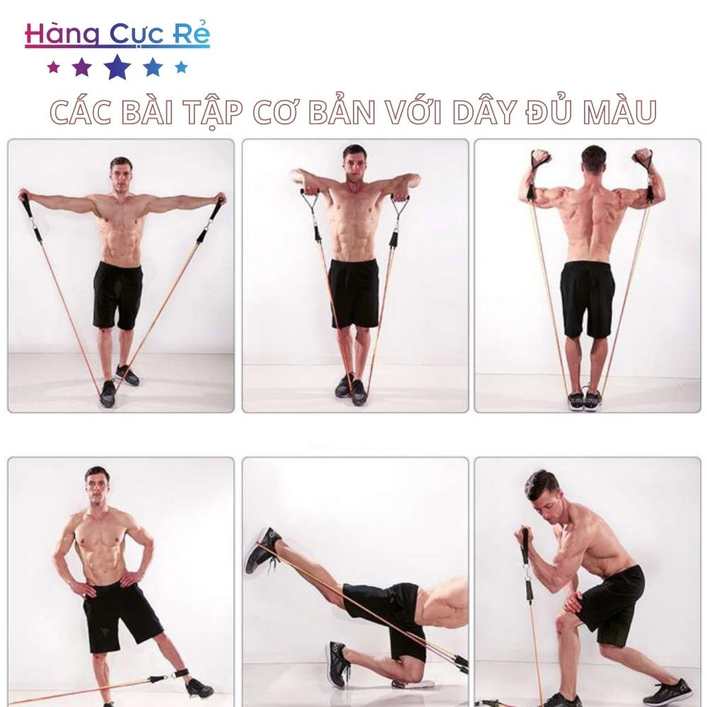 Bộ 5 dây ngũ sắc tập gym đa năng full body, kháng lực tập tay tại nhà, tặng 6 phụ kiện - Shop Hàng Cực Rẻ