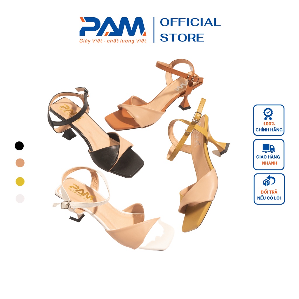 Sandal Cao Gót PAM Giày Việt - Chất Lượng Việt Mũi Vuông Quai Dây Mảnh Phối Màu Sang Chảnh 7cm - SDCGT702 - Size 35-40
