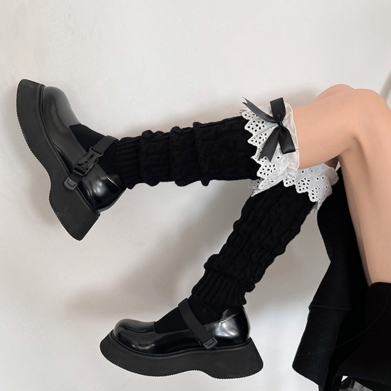 Youyo Vớ Dệt Kim Giữ Ấm Chân Phối Bèo Và Nơ Phong Cách Harajuku Lolita Đơn Giản Cho Nữ
