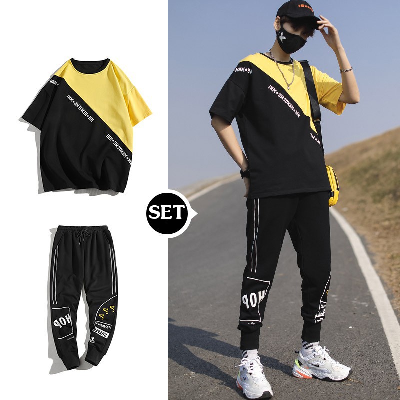 Bộ Quần Áo Thun Nam Áo Ngắn Tay Cổ Tròn Phối Hai Màu Và Quần Jogger Cạp Chun Sành Điệu Zenkonam MEN QA 106