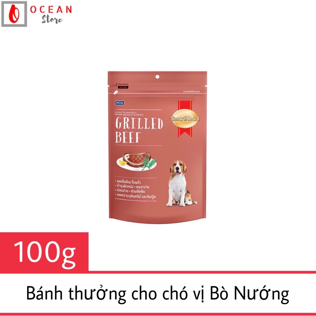 [Mã PET50K giảm Giảm 10% - Tối đa 50K đơn từ 250K] Bánh thưởng cho chó SmartHeart hương vị bò nướng - Túi 100g