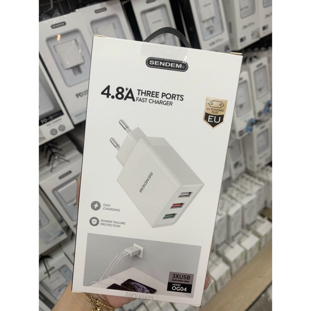 CỦ SẠC NHANH 4.8A 3 CỔNG USB SENDEM OG04 - HÀNG Nội địa CHÍNH HÃNG MSP 021