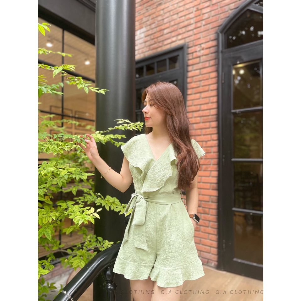 Jumpsuit nữ vải xô thắt nơ siêu tôn dáng