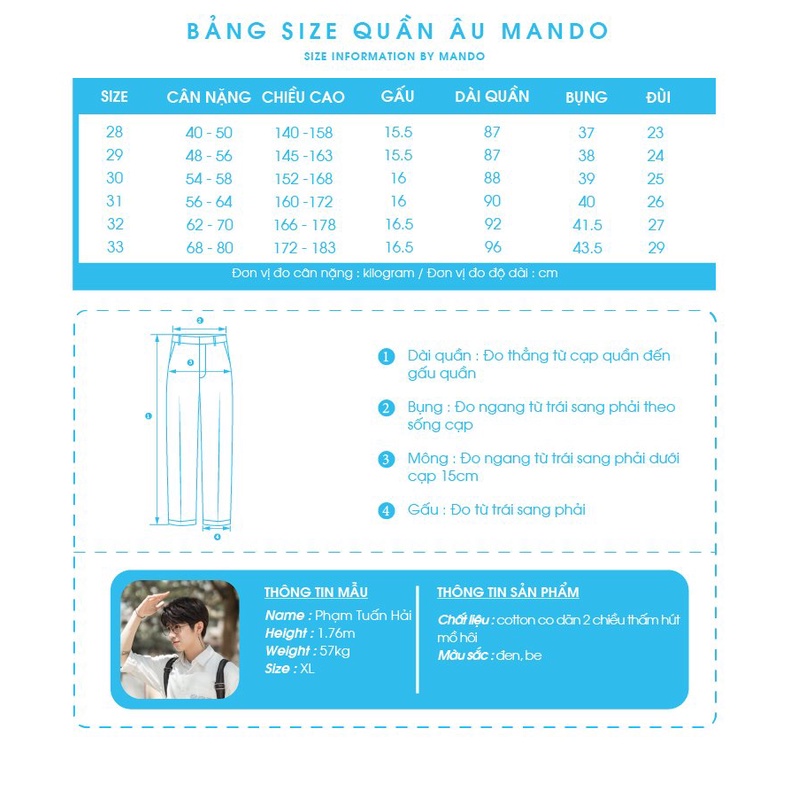 Quần Tây Âu Nam MANDO Form Suông Cạp Cao Chất Vải Âu Hàn Cao Cấp Kiểu Dáng Basic Thời Trang Hàn Quốc TRS005