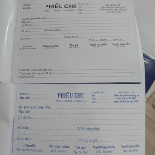 Phiếu thu Phiếu chi 3 liên A5 thông tư 107/2017 giấy đẹp 100 tờ