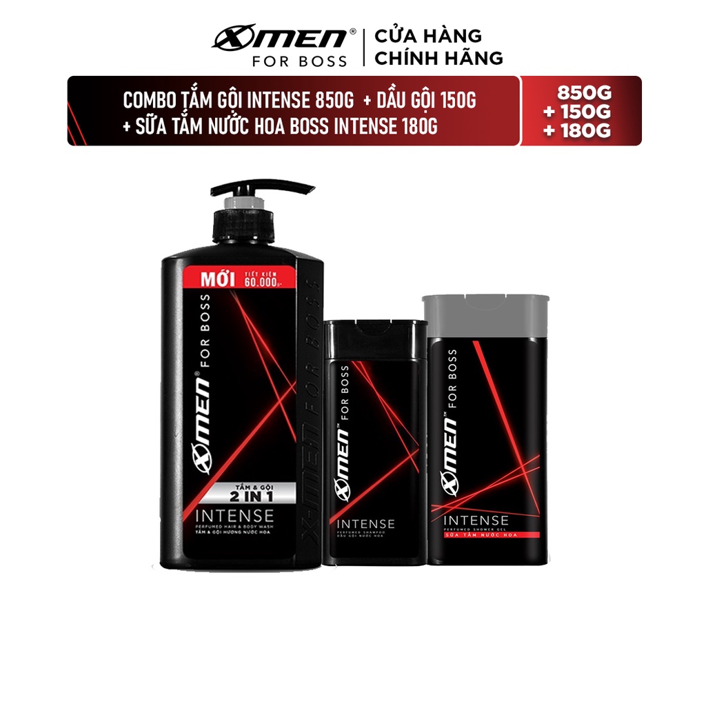 [Mã FMCGMALL -8% đơn 250K] Combo 2in1 X-men For Boss Intense 850g + 1 Intense Shampoo 150g + 1 Intense Shower 180g