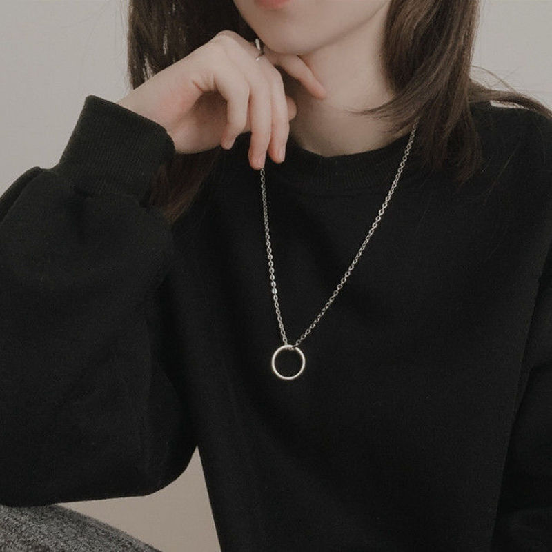 Ahellogirl Dây chuyền thép titan phối mặt chiếc nhẫn thời trang dành cho cặp đôi