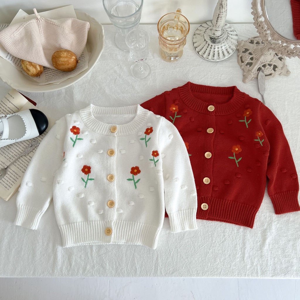 Áo Khoác Cardigan Len Thêu Thủ Công Dễ Thương Thời Trang Mùa Thu Cho Bé Gái 1 Tuổi 3 Tháng Tuổi