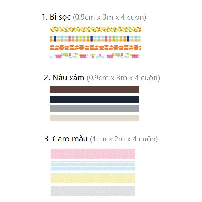 Set 4 cuộn băng dính washi tape WT232