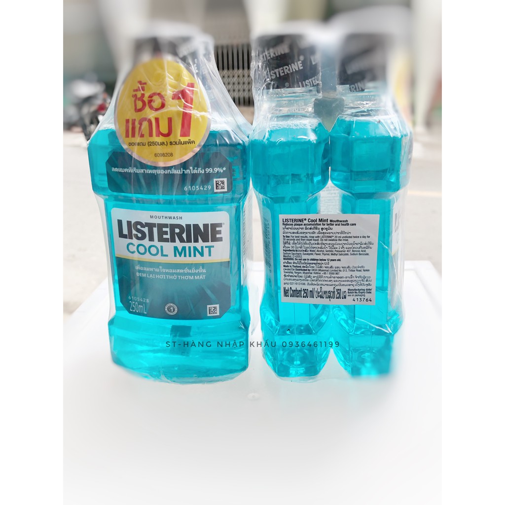 chai nhỏ nước súc miệng  giữ hơi thở thơm mát Listerine Cool Mint 250ml/chai Thái lan