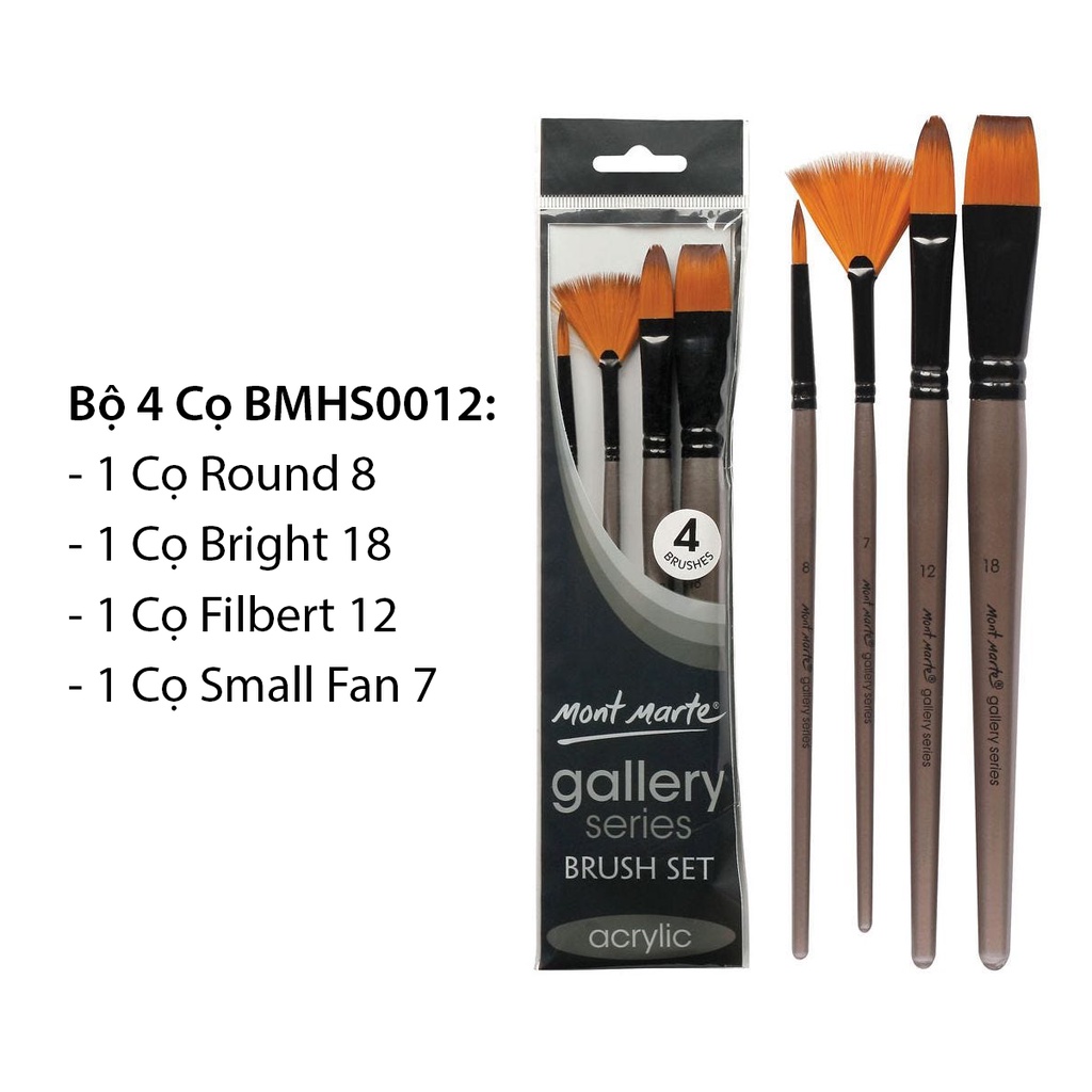 Bộ 4 Cọ Acrylic Mont Marte - Gallery Series Brush Set Acrylic 4pce - BMHS0012