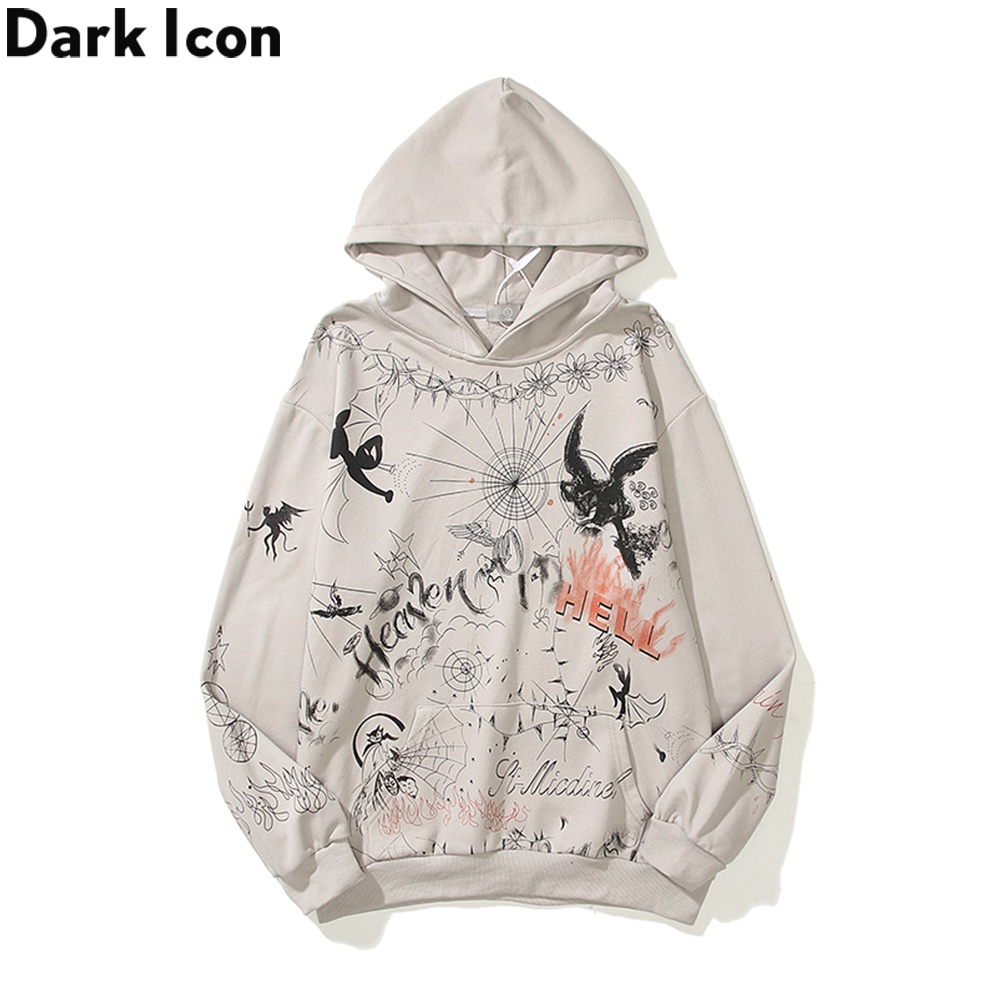 Áo Hoodie Vải Lông Lỗ In Hình Graffiti Thiên Thần Ác Quỷ Kiểu Vintage Cho Nam