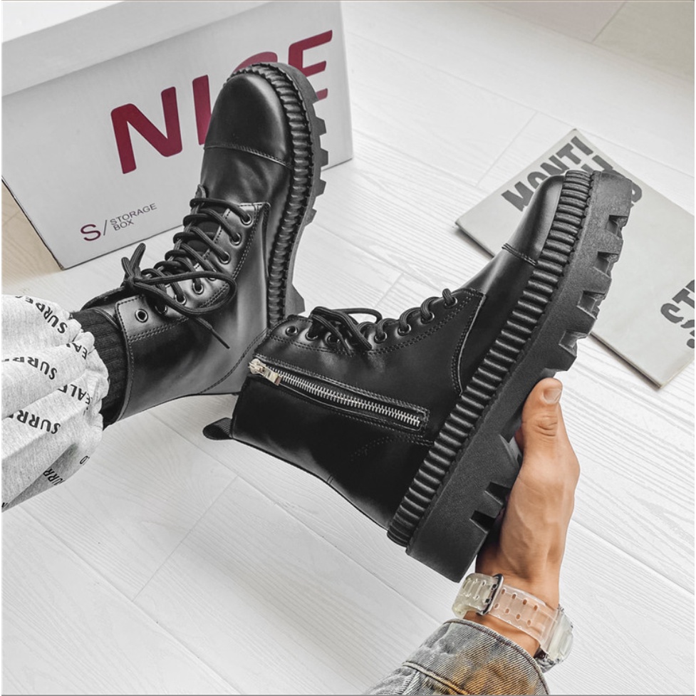 Giày bốt nam The Jinx cổ cao khóa zip tăng chiều cao 7 cm phiên bản Martin boots zip 2024