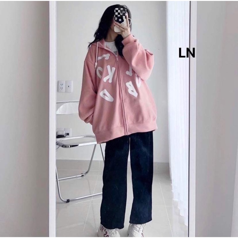 Áo khoá nỉ cotton chữ cái LN12