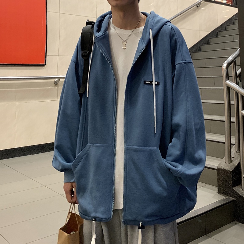 Áo Khoác Hoodie Mỏng Tay Dài Màu Sắc Đơn Giản Phong Cách Harajuku Nhật Bản
