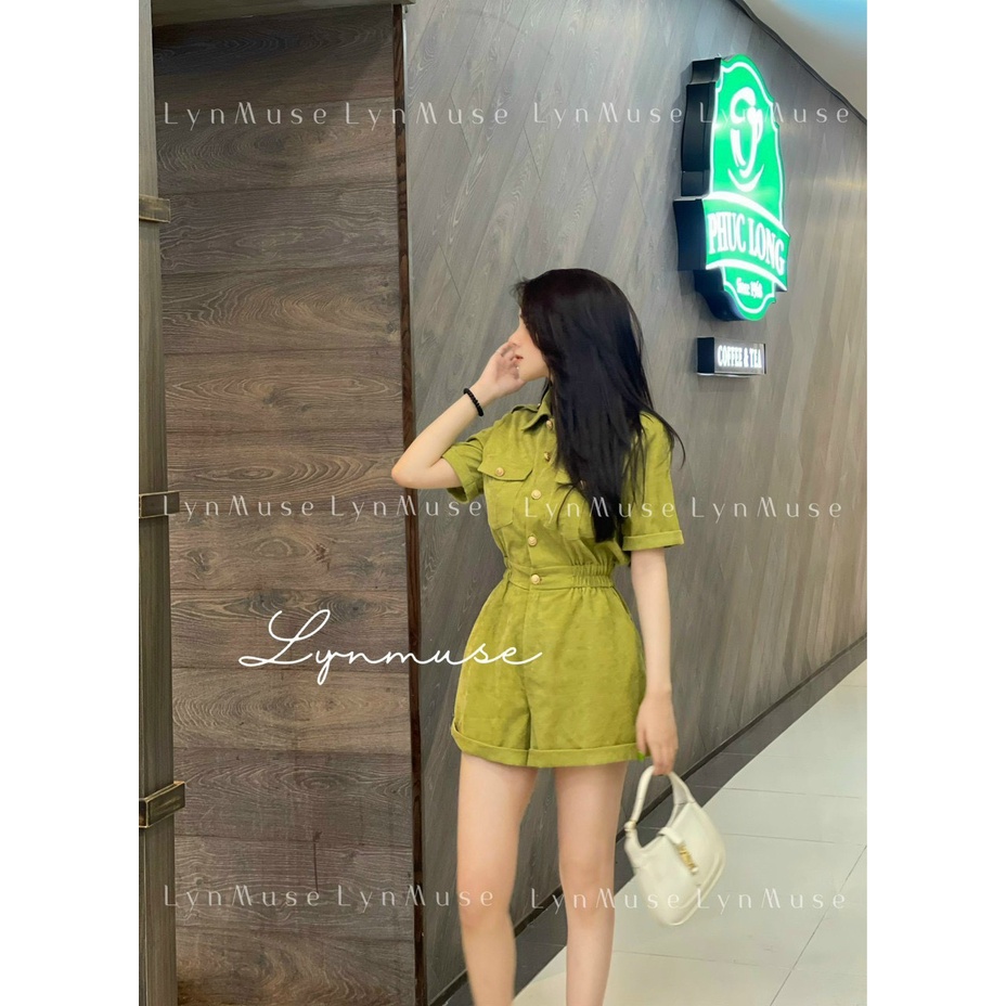 Sét liền áo cổ sơ mi quần kèm đai, sang chảnh