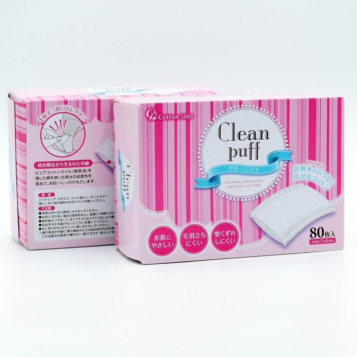 Sét 2 hộp bông tẩy trang Clean Puff 80 miếng Nhật