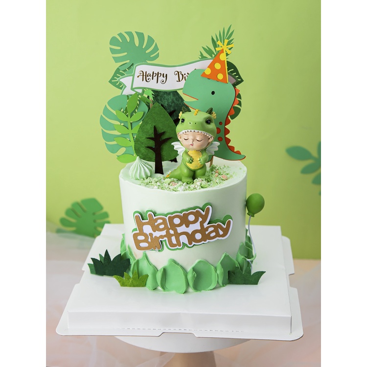 Trang trí sứ em bé khủng long xanh ngồi