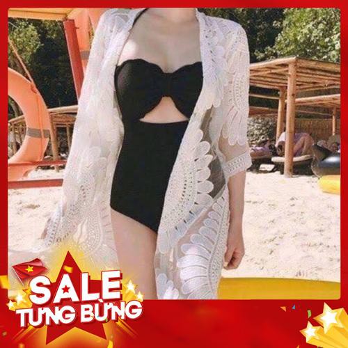 Áo choàng đi biển ren ( trắng - đen) -Hàng nhập khẩu