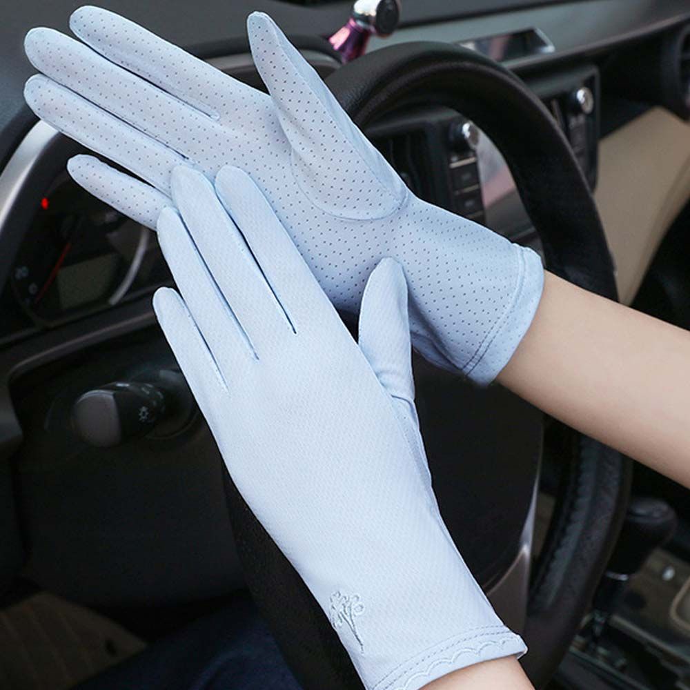 Găng Tay Lái Xe Vải Lụa Lạnh Mỏng Thoáng Khí Chống Tia Uv Chống Trượt Đính Nơ
