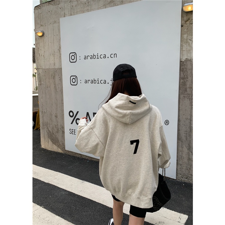 Áo khoác hoodie dáng rộng màu xám phong cách đường phố Hàn Quốc 2021 cho nữ