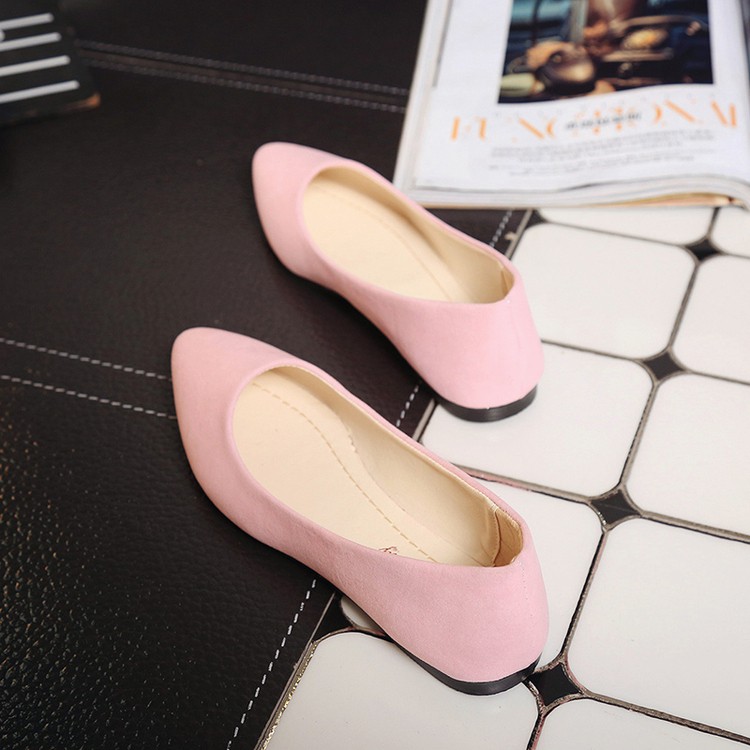 Giày búp bê màu trơn chất da lộn dễ thương nữ tính | BigBuy360 - bigbuy360.vn