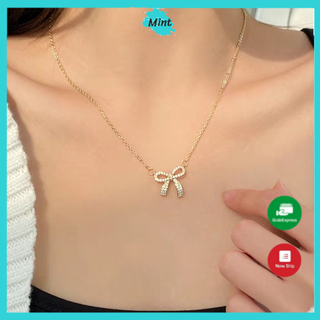 Dây Chuyền Nữ ❤️FREESHIP❤️ Vòng Cổ Nữ Mặt Nơ Đính Đá Lấp Lánh - Dây Chuyền Phong Cách Hàn Quốc Chất Liệu Hợp Kim Mạ Bạc
