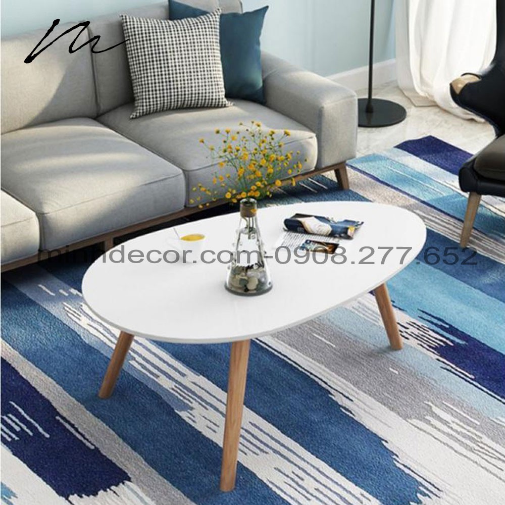 Bàn Trà, Bàn Sofa Bằng Gỗ Hình Trứng Màu Trắng/Vàng