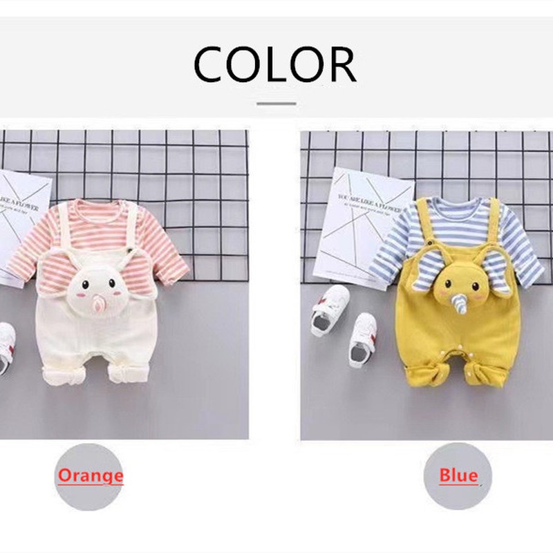 Bộ Áo Liền Quần Tay Dài Bằng Cotton In Họa Tiết Động Vật Dễ Thương Thời Trang Mùa Thu Cho Bé Trai Và Gái 0-2 Tuổi