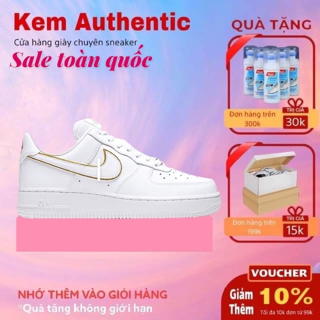 Giày 𝗔𝗙𝟭 𝗡𝗜𝗞𝗘_Trắng Viền Vàng Nam Nữ, Giày Air Force 1 ESS Metallic Gold Bản Chuẩn Full Box Bill-tặng box bảo vệ