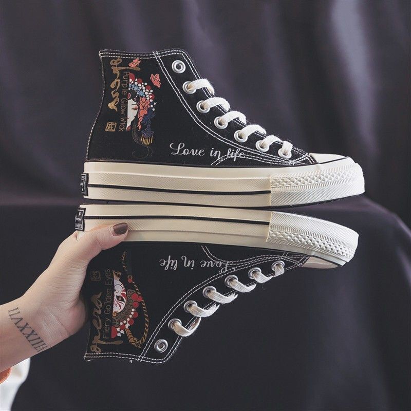 Giày Vải Canvas Cổ Cao In Họa Tiết Graffiti Kiểu Retro Thời Trang Mùa Thu 2020 Cho Học Sinh | BigBuy360 - bigbuy360.vn