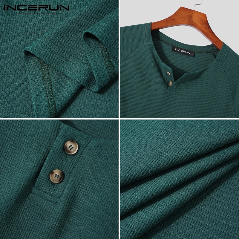 Áo thun INCERUN tay ngắn cổ tròn màu trơn thời trang cho nam
