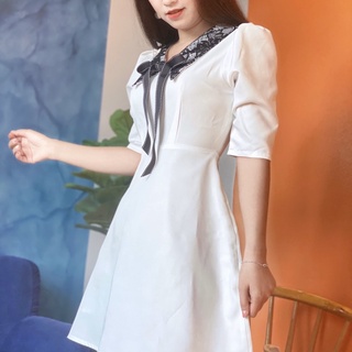 Váy Trắng nhẹ nhàng và sang trọng phối cổ độc đáo