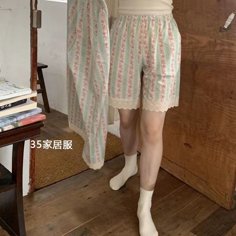 Quần Ngủ Họa Tiết Hoa Phong Cách Retro Hàn Quốc Cho Nữ