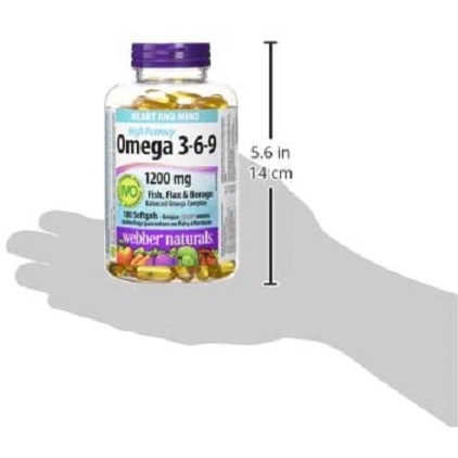 Dầu cá không tanh vị cá Omega-3-6-9 EPA/DHA 1200mg Webber Naturals 180 viên