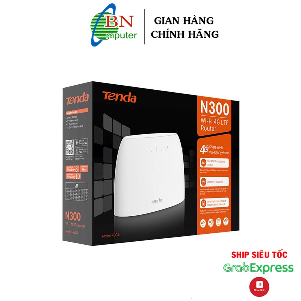 [Mã 159ELSALE hoàn 7% đơn 300K] Bộ phát Wifi 4G LTE Tenda 4G03 chuẩn N300 chính hãng ADNT bảo hành 36 tháng