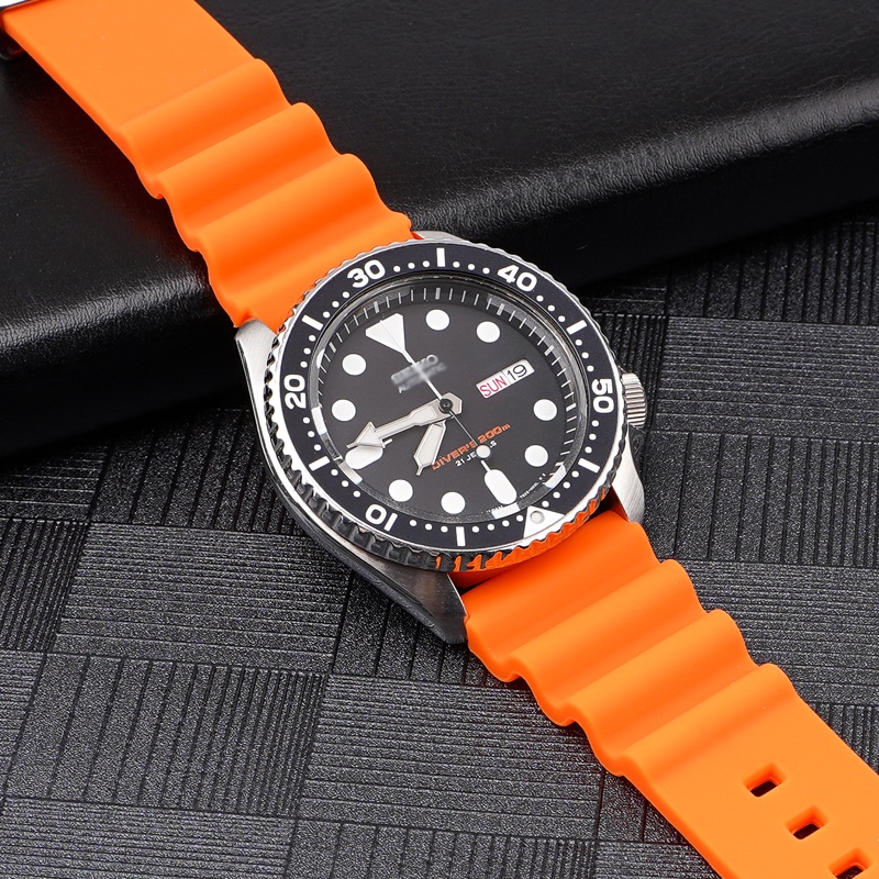 Dây Đeo Silicon Có Vòng Kim Loại 22mm Thay Thế Cho Đồng Hồ Seiko Prospex SKX007 Tuna Sumo