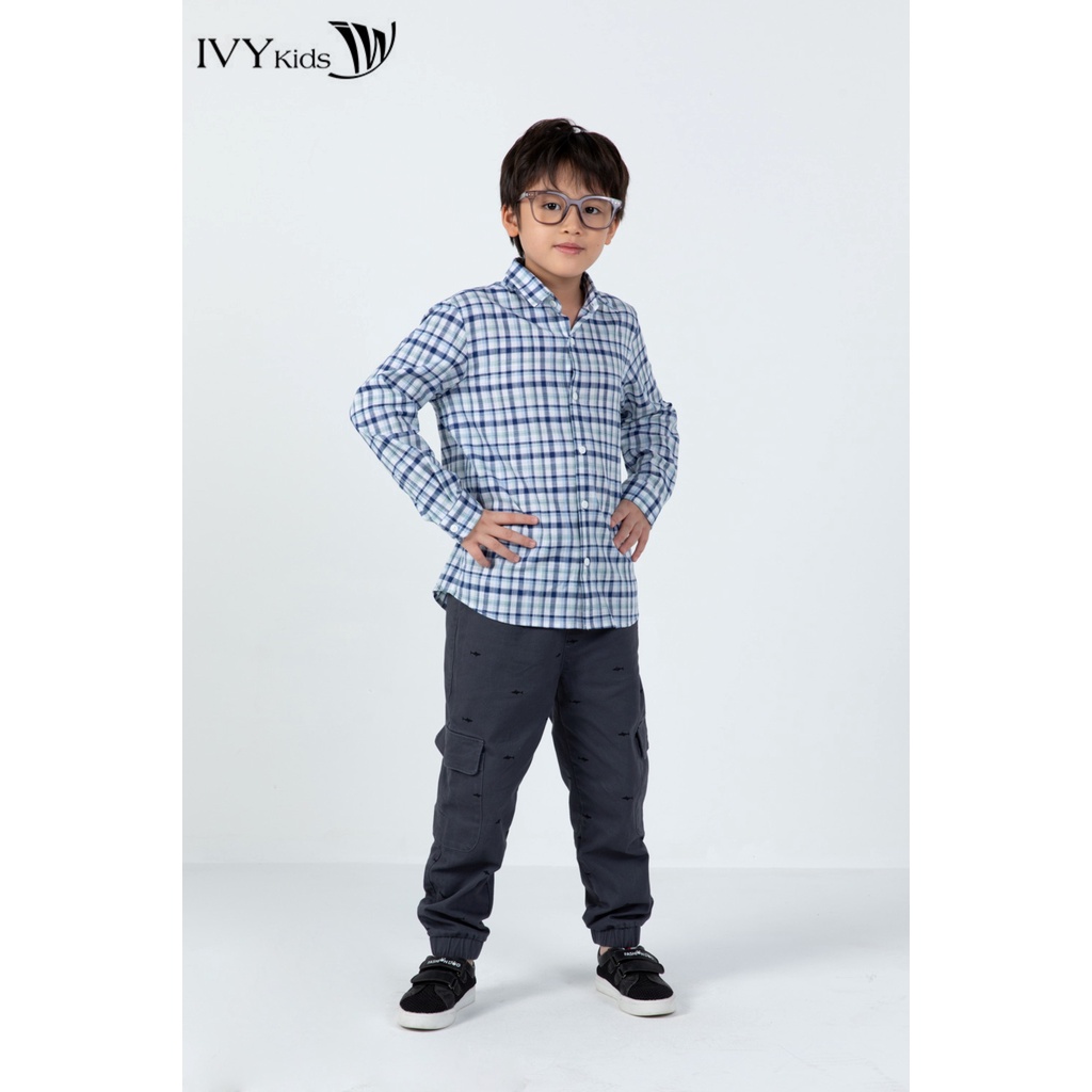 Áo sơ mi kẻ tay dài bé trai IVY moda MS 17K1035