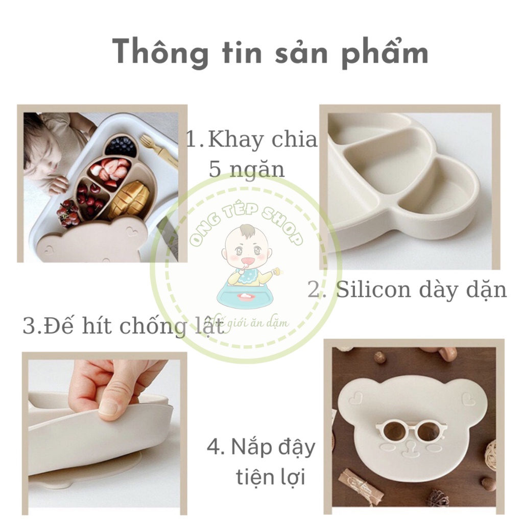 Khay ăn dặm silicon gấu chống lật hình gấu Brown new