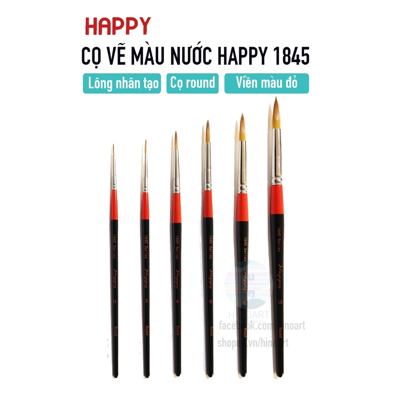 Cọ vẽ màu nước Happy đầu tròn