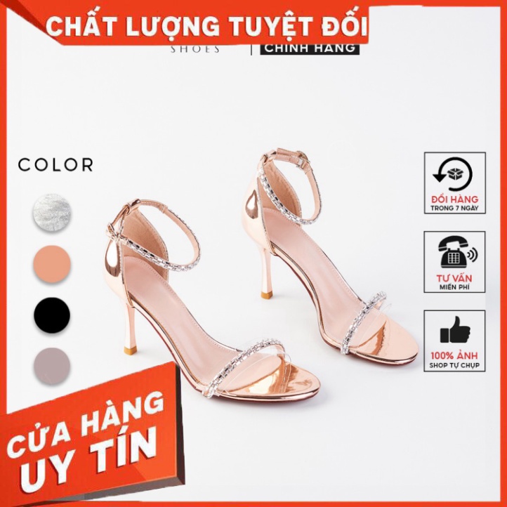 Sandal cao gót nữ Hà Huyền Shoes quai trong phối đá mảnh gót nhọn 8 phân - SD211 - Hàng nhập khẩu