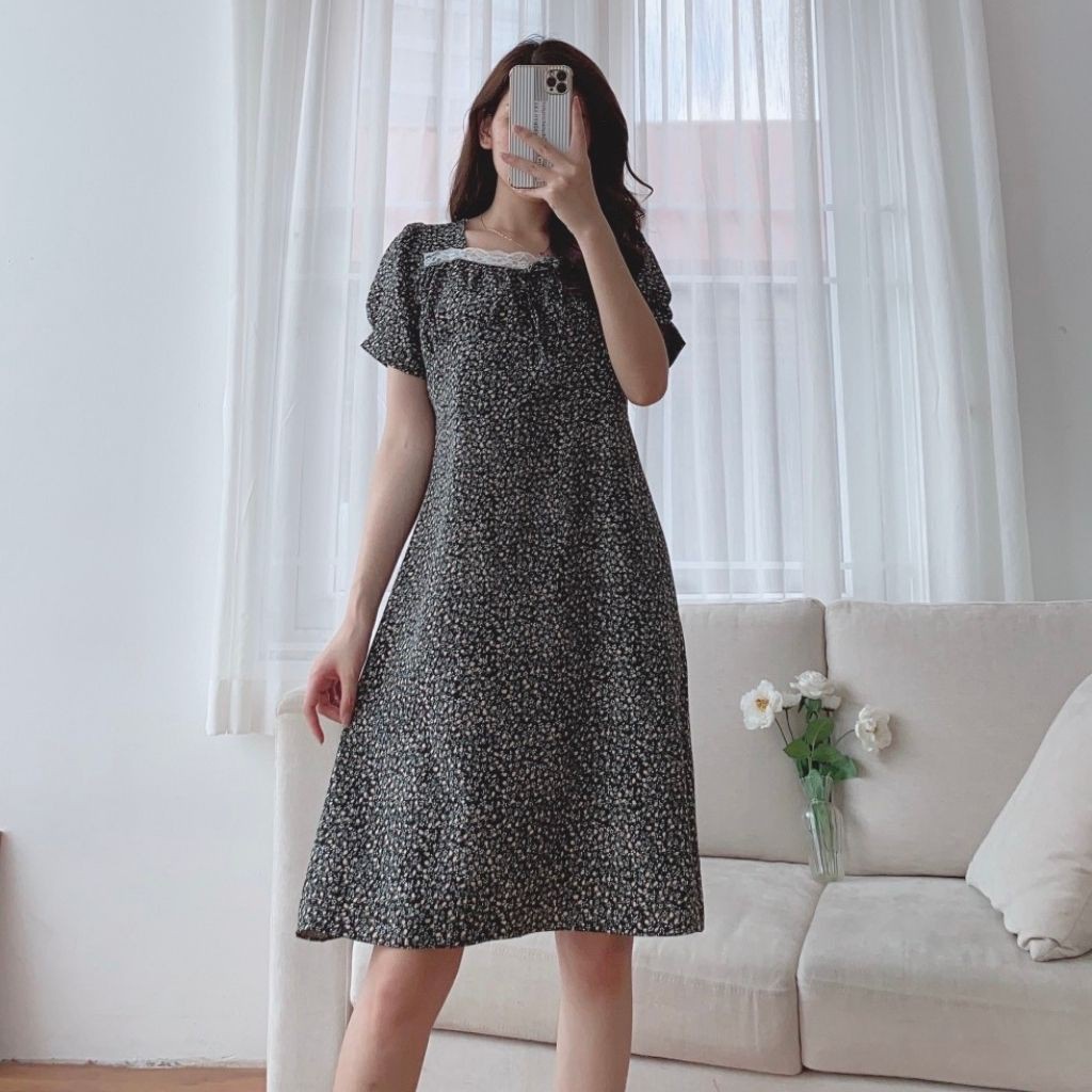 Váy bầu thời trang thiết kế M344 chất lụa hoa freesize từ 45 đến 70kg