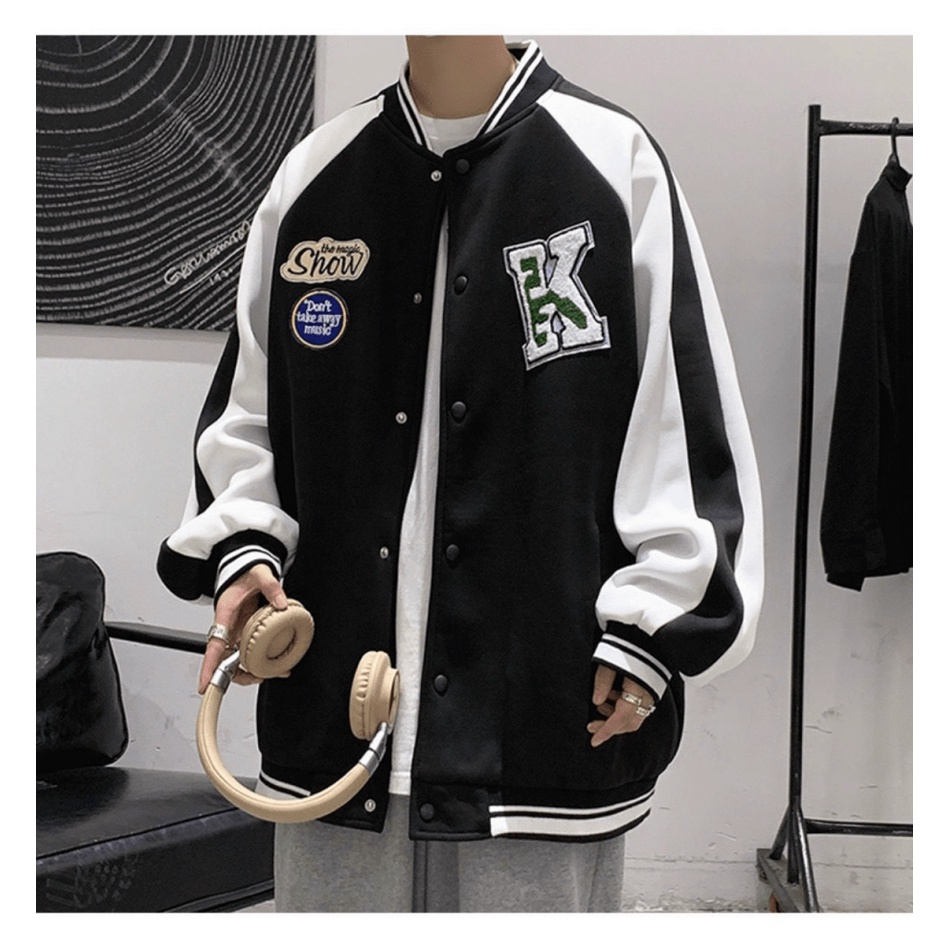 ÁO KHOÁC BOMBER NAM HỌA TIẾT CHỮ K PHỐI VIỀN SỌC TAY  PHONG CÁCH ĐỈNH CAO BL