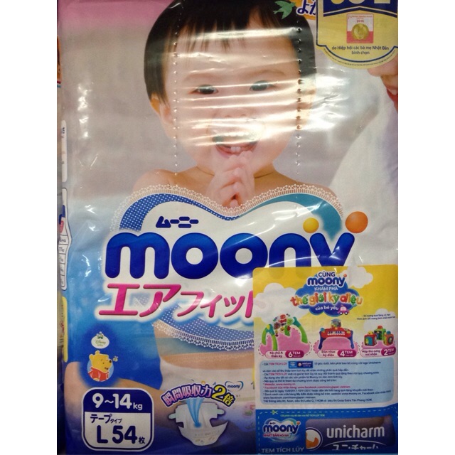 Bỉm MOONY tã dán sai L 54 miếng(9-14kg)