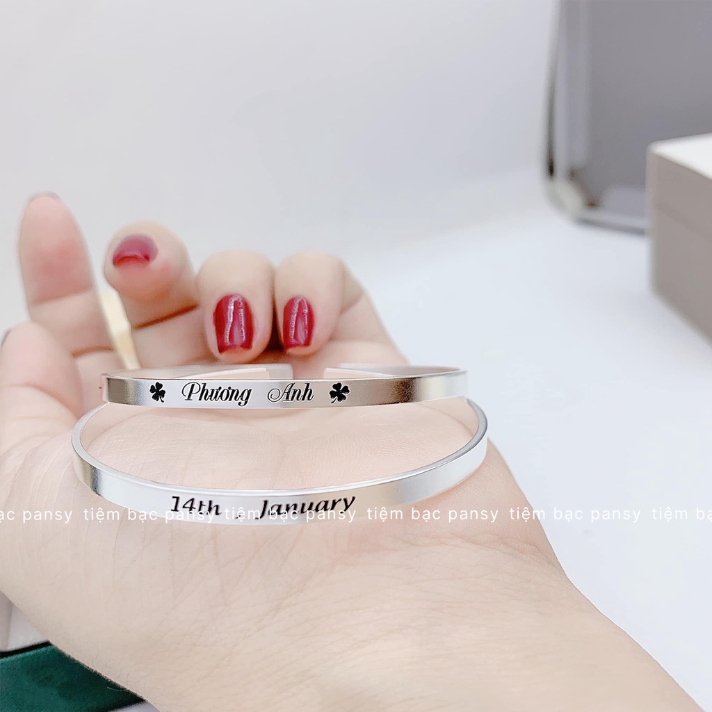 Vòng tay nam nữ bạc ta PANSY khắc chữ theo yêu cầu - Vòng tay Classic Silver đeo đôi, đeo nhóm