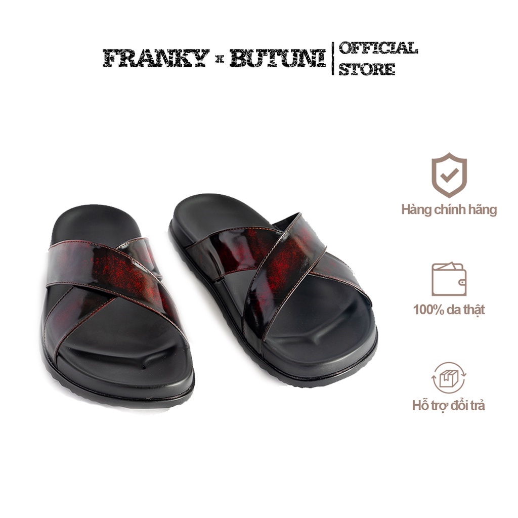 Dép Nam Butuni Lava Slippers Da Bò Patina - Đế Đúc Cao Su Chống Hăm Chân - 38 - 44 (quai đỏ chéo)