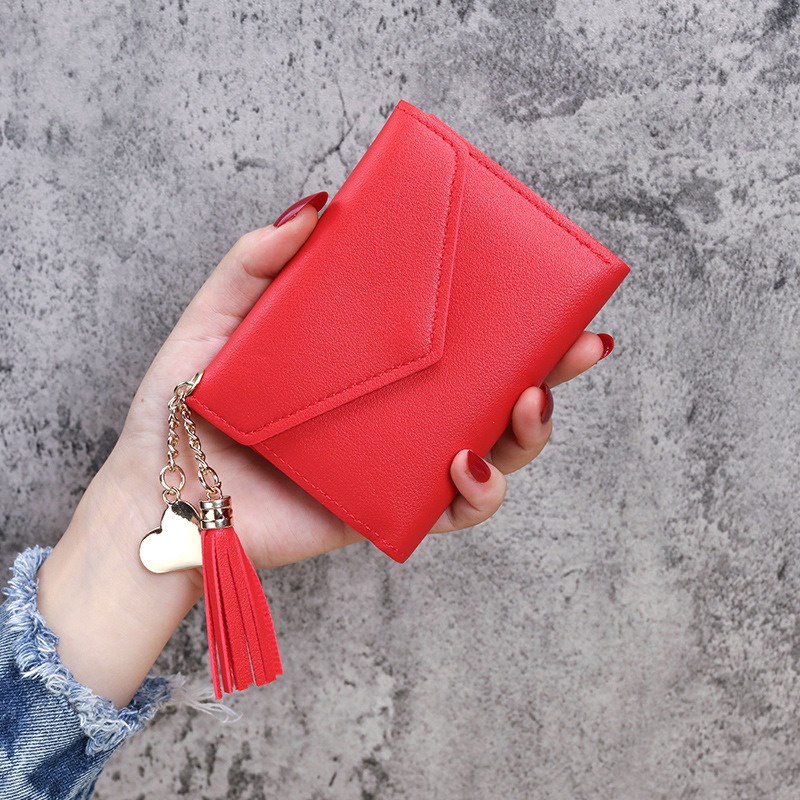 Ví Ngắn Mini Đính Núm Tua Thời Trang Hàn Quốc Cho Nữ