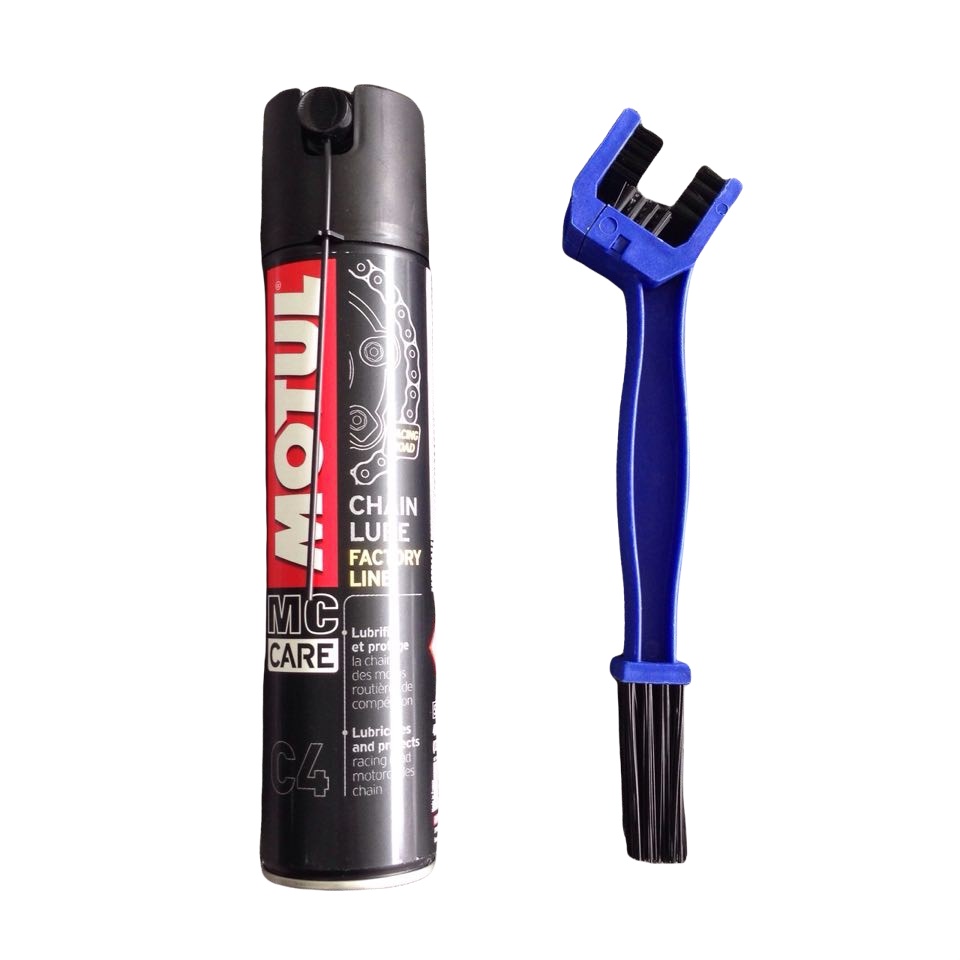 Combo Chai xịt sên Motul Chain Lube Factory Line Racing Road C4 400ml &amp; Cây Chà Sên
