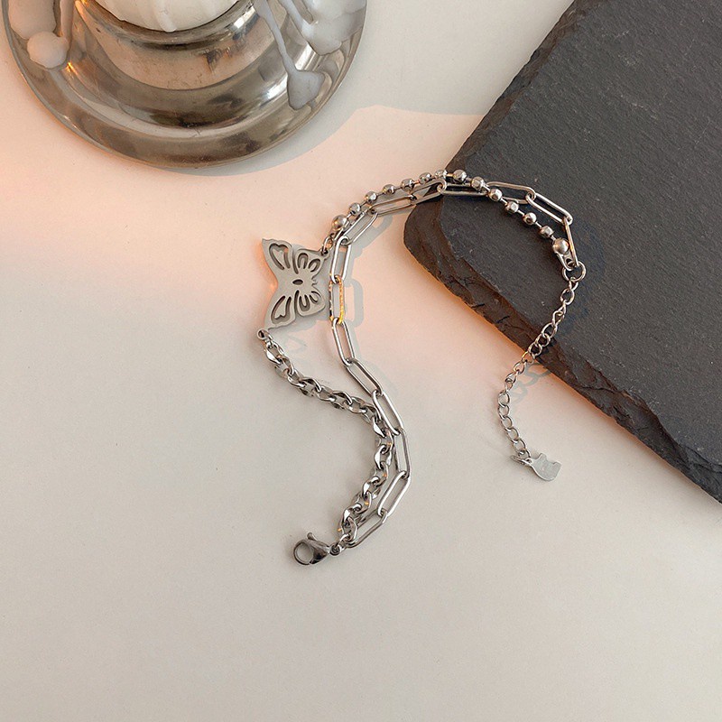 Vòng Đeo Tay Hai Lớp Hình Bướm 191145Vòng Tay Cảm Giác Phong Cách Hàn Quốc Cá Tính