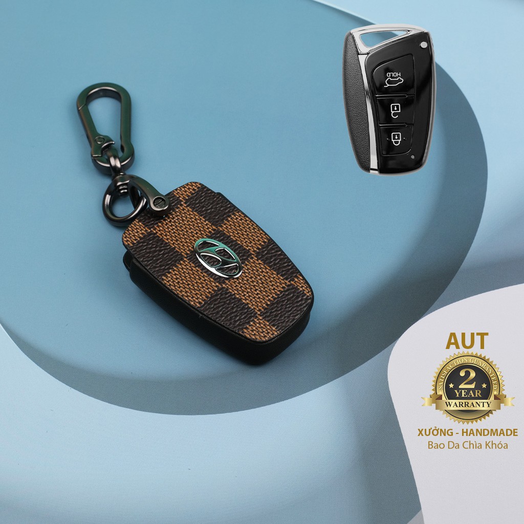 Bao da chìa khóa Canvas LV siêu đẹp cho Hyundai (SantaFe 2013 - 2018, Genesis)